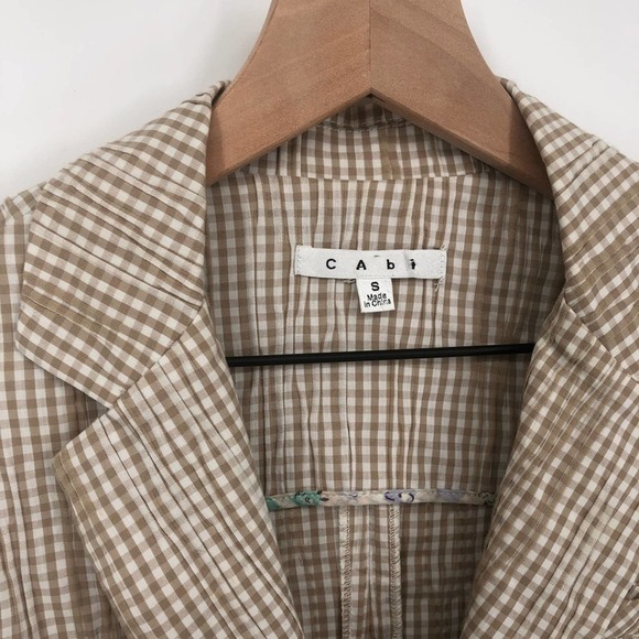 CAbi Ginger Snap Tan and White Check Lightweight Blazer Style Button Jacket Sz S - Picture 2 of 12